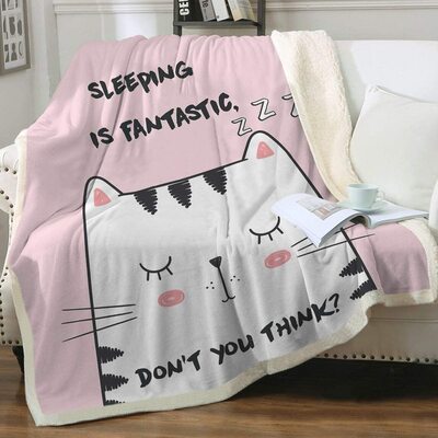 Sleepwish Throw Blanket with Cat Pattern