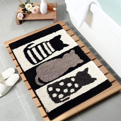 Tiita Cat Pattern Plant Velvet Rectangular Bathroom Mat